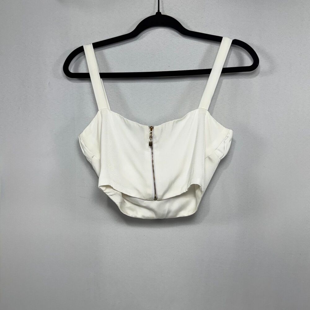 Draped Ruched Labera White Satin Bustier Crop Top - Picture 5 of 6